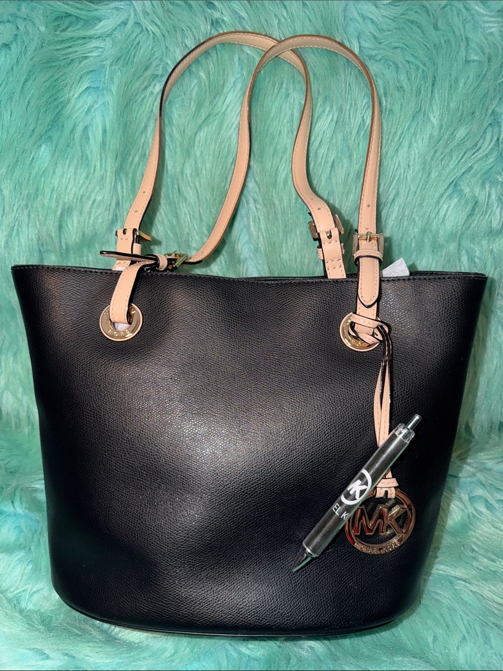 Excellent Condition Michael Kors Black Tote with Nude Straps and Gold Accents